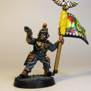 A dramatic pose is a prerequesite for carrying the platoon banner in this guardsmans army